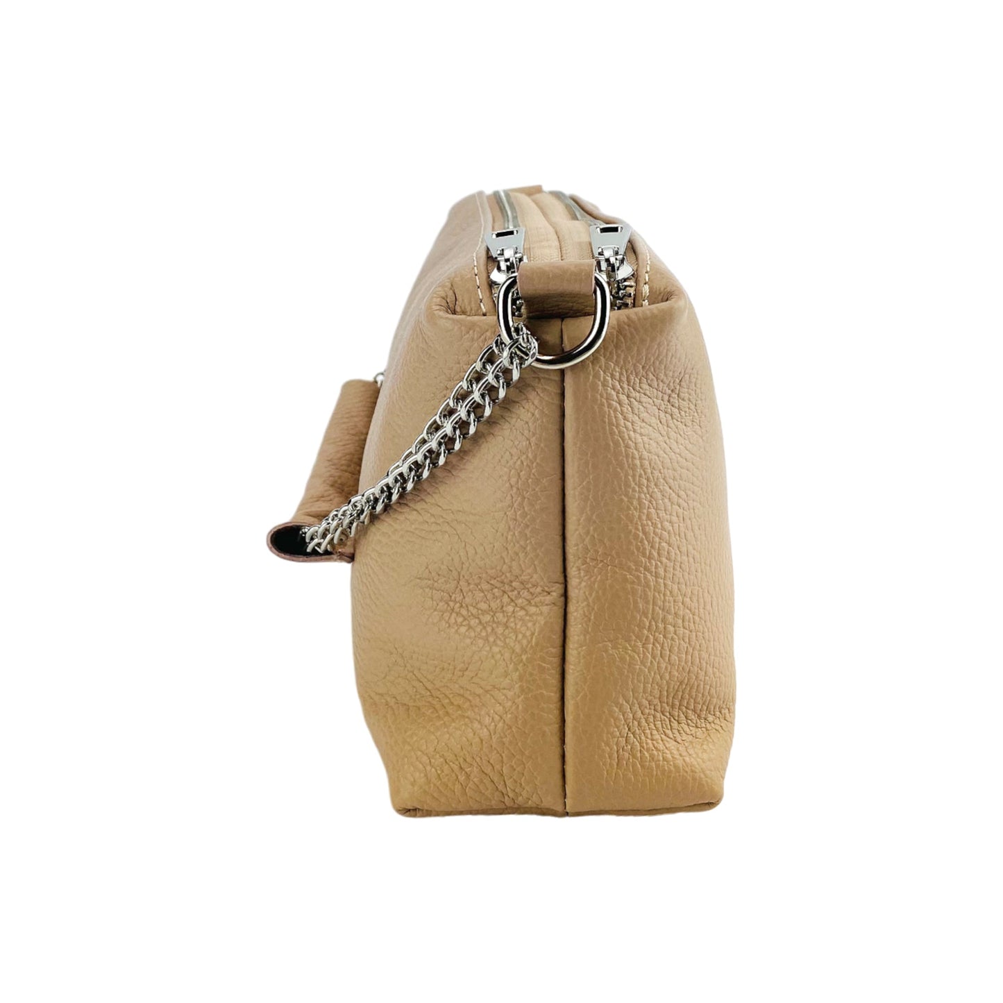 Sac à main pour femme avec double fermeture éclair en cuir véritable. Fabriqué en Italie