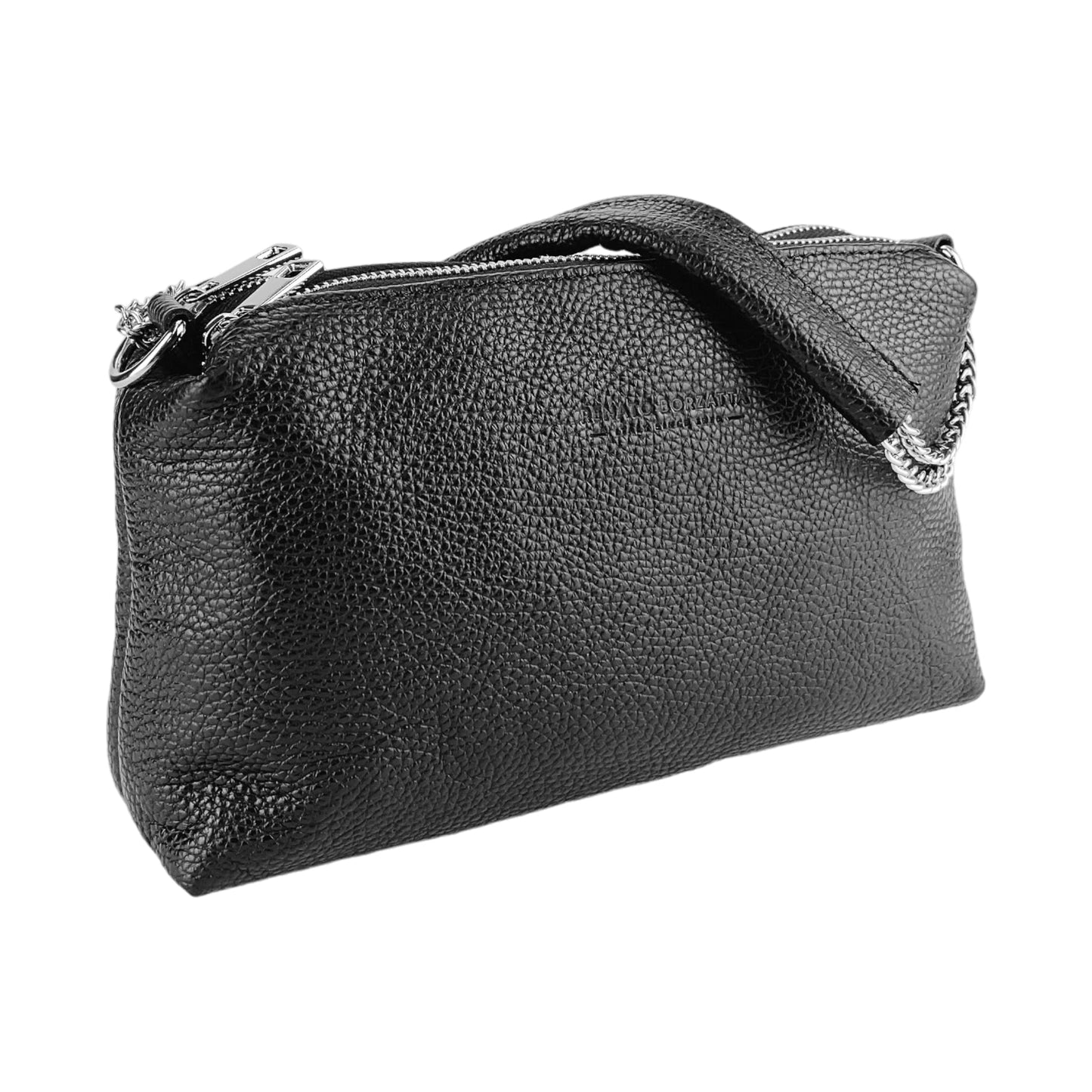 Sac à main pour femme avec double fermeture éclair en cuir véritable. Fabriqué en Italie