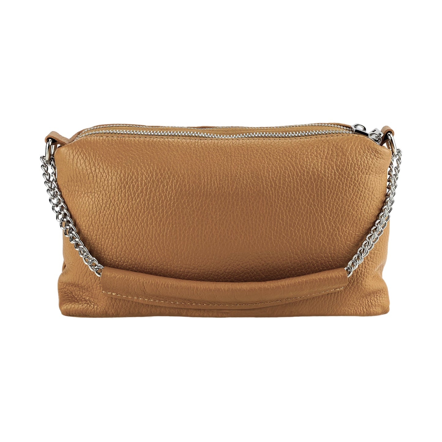 Sac à main pour femme avec double fermeture éclair en cuir véritable. Fabriqué en Italie