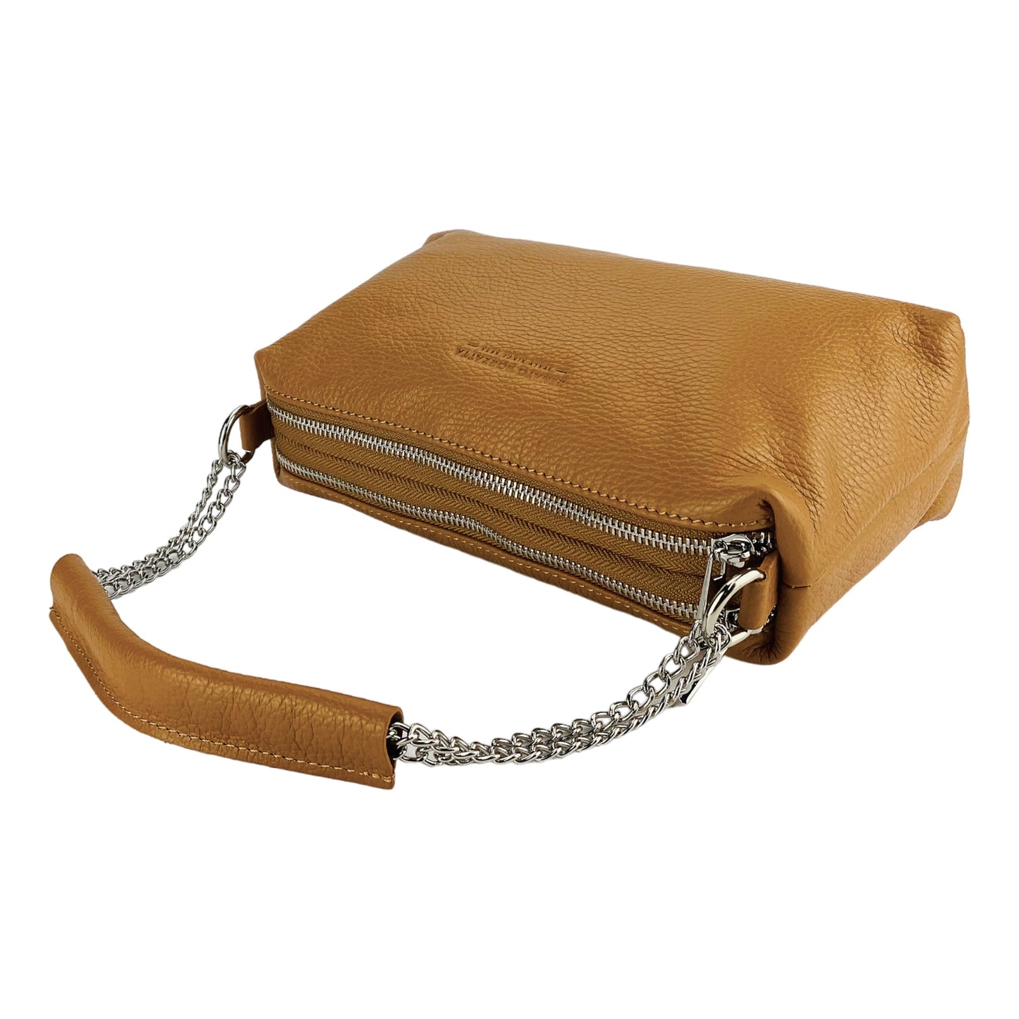 Sac à main pour femme avec double fermeture éclair en cuir véritable. Fabriqué en Italie